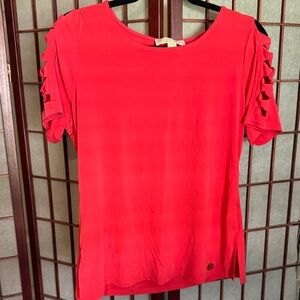 Michael Kors Vibrant Red Blouse with Cut-Out Sleeves